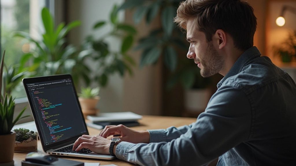 Web vývojár pracuje na responzívnom dizajne portfólia pomocou CSS a HTML kódu